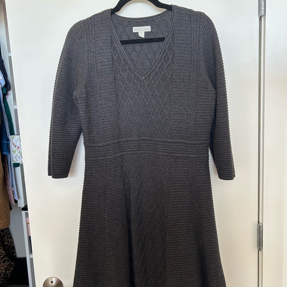 Dana Buchman Gray A-Line V-Neck Dress